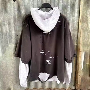 Sweat à capuche pour homme double en coton 100% personnalisé, sweat à capuche marron vieilli avec capuche blanche, sweat à capuche sur mesure avec lavage léger à l'acide - Product Image 2