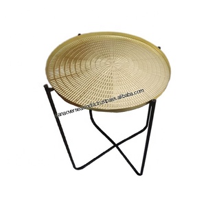 Gros Grand Plateau En Métal Martelé Table Basse En Placage Noir Et Doré Pour Chambre Salon - Product Image 1