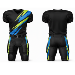 Wholesale American Football Uniform Set Black Blue Neon Shred Graphic Jersey & <b>Padded</b> <b>Pant</b> Team Sportswear OEM - Product Image 3
