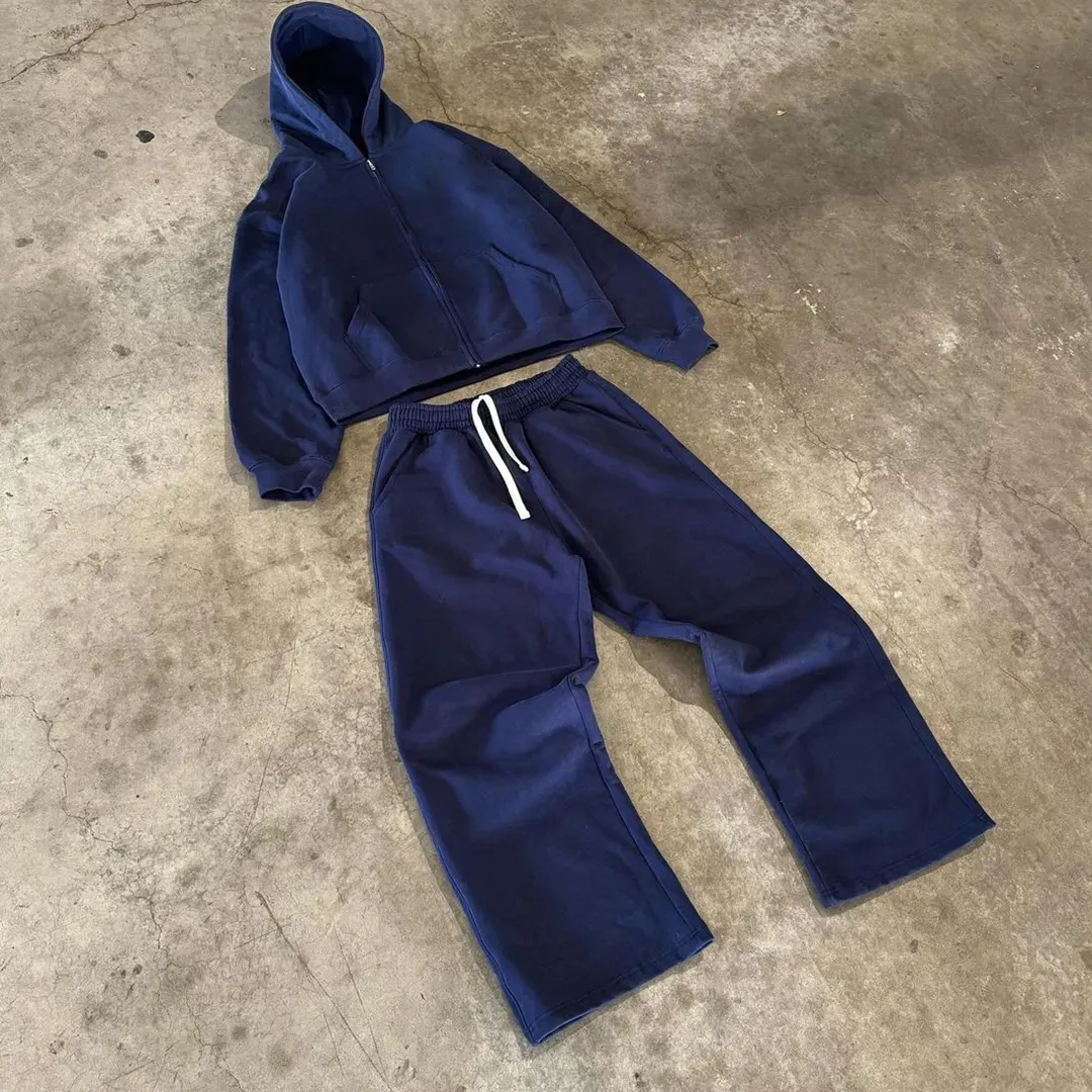 Nieuwe Trendy Baggy Trainingspak Fabrikant Van Hoge Kwaliteit Katoenen Heren Trainingspakken Set Met Rits Hoodie En Broek Tweedelige Set