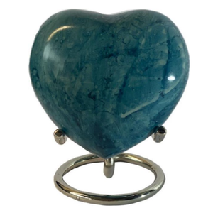 Urne funéraire décorative en métal pour cendres humaines, petite urne à souvenirs en forme de cœur, finition marbre vert, design moderne, pour table. - Product Image 1