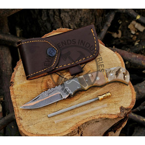 Cuchillo Plegable de Acero de Damasco de Grado Industrial de Venta Caliente, Mango de Hueso, Refuerzo de Acero, Incrustaciones de Cobre, Cuchillo Táctico de Bolsillo 4-5mm OEM - Product Image 6