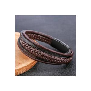 Bracciale da uomo a cinque strati in pelle marrone retrò con sistema di blocco a lunghezza regolabile - Product Image 2