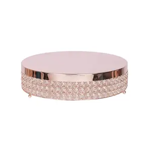 Support à gâteau en métal de style moderne avec finition plaquée cuivre, design en cristal de forme ronde de haute qualité pour le service, prix de gros