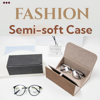 Étui à lunettes double pliable magnétique fait main en cuir PU premium avec plumes bleues, boîte rigide pour lunettes de soleil, logo personnalisé, vente en gros