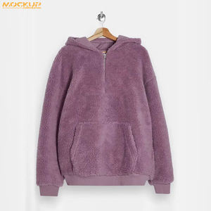 Custom Fleece <b>Sherpa</b> Fur Lined <b>Hoodie</b> Embroidery Warm Hooded Sweatshirt <b>Men's</b> Winter Heavy Purple <b>Hoodie</b> - Product Image 6