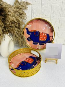 Diseño Art Deco moderno de mediados de siglo, bandeja de servicio con estampado de elefante chapado en oro, grabado de acero inoxidable para decoración de boda y Navidad - Product Image 2