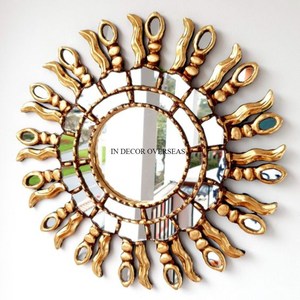 Espejo de pared de forma redonda con marco de aspecto elegante de diseñador elegante único chapado en oro de metal de calidad superior a precio competitivo - Product Image 3