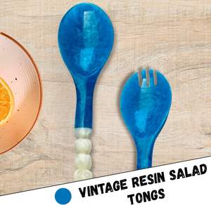 Handmade <b>2</b>-<b>Piece</b> Eco-Friendly Resin Salad Serving <b>Set</b> Blue & <b>White</b> Spoon and Fork Utensils for Kitchen Dining Table - Product Image 2