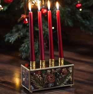 Porte-bougie de l'Avent élégant Belle |   Boîte à bougies décorative en verre et métal avec accents dorés pour quatre bougies de saison - Product Image 1