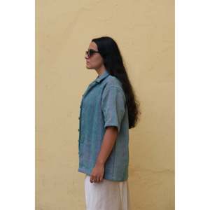 Vintage <b>Linen</b> Patchwork Kantha Shirt with Embroidery Decoration - Product Image 3