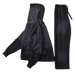 Unisex Acid Washed Zipper Hoodie Straight Leg Pants 100% Cotton Distress Tracksuit <b>Sets</b> for <b>Men</b> Heavyweight for Autumn Your Own - Product Image 2