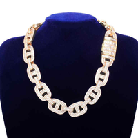 Chaîne cubaine Miami de luxe en or plaqué rhodium 14 carats, 18 mm, style pavé brillant avec diamants de laboratoire, unisexe
