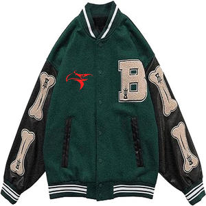 Men's Casual Letterman Varsity <b>Jackets</b>-Plus Size Winter Baseball Ribbed <b>with</b> Chenille Embroidery Leather Varsity <b>Jacket</b> - Product Image 3