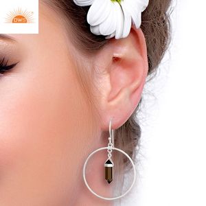 Pendientes colgantes de piedras preciosas ahumadas naturales chapadas en plata de ley para mujer, fabricante de joyería personalizada - Product Image 3