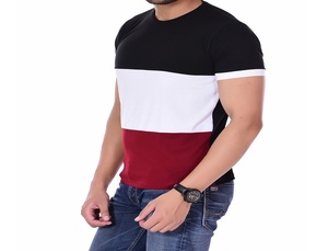 T-shirt uni pour homme à trois tons, 100 % coton, vente en gros pour impression - Product Image 4