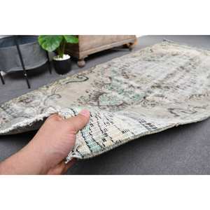 Alfombra turca hecha a mano Vintage 4,1X9,8 pies Beige verde Rectangular Aubusson diseño para sala de estar pasillo perfecto como alfombra de noche - Product Image 3