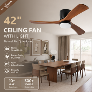 42 Inch <b>Ceiling</b> <b>Light</b> with Fan Solid Wood <b>Remote</b> <b>Control</b> DC Motor Low Profile <b>Ceiling</b> Fan for Living Room Bedroom - Product Image 1