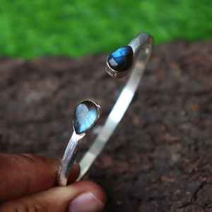 925 argent Sterling naturel excellente qualité Labradorite pierre précieuse à la main concepteur réglable bracelet pour les femmes personnalisé - Product Image 5