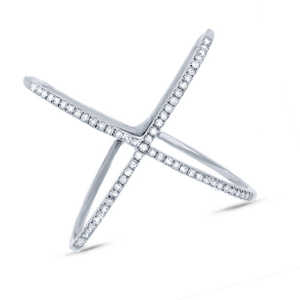 Anillo de Diamantes en Oro Blanco de 14k con Diamante de 0.18ct, Talla 8, Modelo 'X' para Mujer - Product Image 1