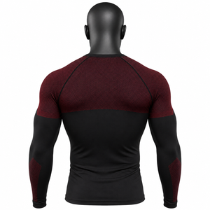 Camiseta de Compresión Personalizable para Hombre, Roja y Negra, Manga Larga, para Gimnasio, Fitness, Ropa Deportiva Ajustada, Venta al Por Mayor OEM - Product Image 2