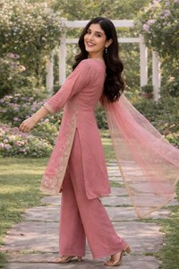 Ensemble Salwar Kameez Festif Exclusif 2026 en Soie Pure de Couleurs Magnifiques avec Broderies et Sequins Multiples et Dupatta - Product Image 3