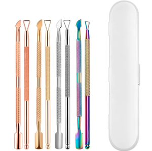 Empujador de cutículas de doble punta de acero, herramienta para quitar esmalte de uñas curvo, removedor de piel muerta para dedos, caja de almacenamiento de manicura, regalo, 2 uds. - Product Image 1