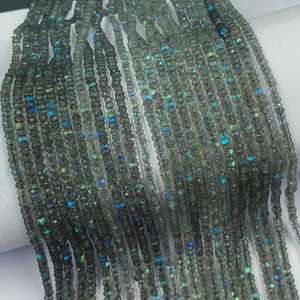 Perles de Labradorite Flashy noire naturelle de qualité AA en forme de rondelle à facettes certifiées par des tiers Fabrication de bijoux Briolette - Product Image 1