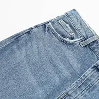 Jean en denim délavé pour femme, coupe droite, taille mi-haute, style décontracté streetwear, idéal pour l'entraînement, modèle Mom, collection hiver