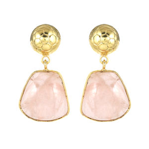 ต่างหูพลอยควอตซ์รูปดอกกุหลาบที่สวยงามทำใน925เครื่องประดับชุบทองทำด้วยมือเงินสเตอร์ลิง - Product Image 3