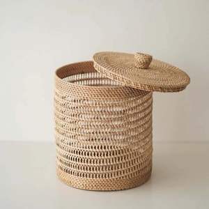Rattan Bamboo Natural Wood Basket Weaving Handcrafted Baskets <b>with</b> Handle and <b>Lid</b> From Vietnam - Product Image 4