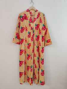 Robe d'été longue à col en V, manches longues, imprimé floral, 100% coton |   Vêtements de fête décontractés légers et respirants - Product Image 5