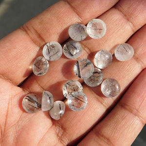 Rutilo Negro Natural, Cabujón Redondo de 7x7 mm, Todos los Tamaños Disponibles, Parte Posterior Plana, Piedra para Fabricación de Joyas, Gemas Sueltas - Product Image 3