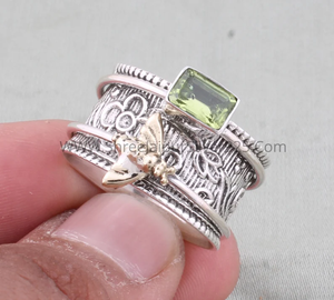 925 Sterling Silver Vintage Spinner Ring with Agate Gemstone Unisex Wedding and Party <b>Accessory</b> - Product Image 4