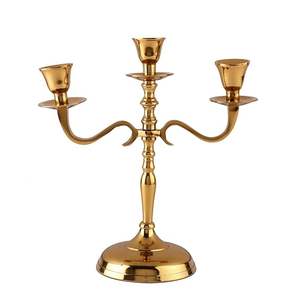 Candelabro de Metal de 3 Brazos para Bodas |   Candelabro Europeo de Bronce |   Portavelas Cónico Reutilizable - Product Image 1