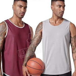 Camiseta de práctica de baloncesto blanca y granate para jóvenes personalizada, camiseta sin mangas de práctica para hombres, camiseta de poliéster, ropa deportiva - Product Image 3