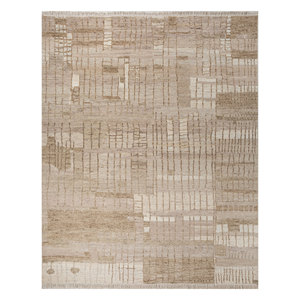 Alfombra de Lana Anudada a Mano Color Beige Marrón, Alfombra Afgana para Sala de Estar, Alfombra Rectangular Abstracta para Pasillo para Adolescentes - Re-1581 - Product Image 1