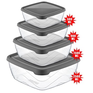 ชุดภาชนะพลาสติกไร้สาร BPA สี่เหลี่ยม4กล่องพร้อมฝาปิด500มล. 900มล. 2.5L 1.5L สำหรับเก็บเครื่องเทศ - Product Image 1