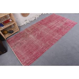 Vintage 3.6 X 7 ft Pink Turkish <b>Rug</b> Handmade Boho Patchwork Wool with Latex Backing Rectangular <b>Bedside</b> <b>Rugs</b> - Product Image 2