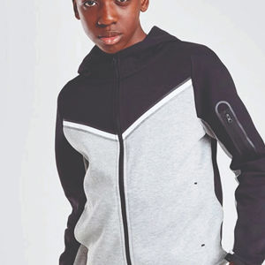 Sweat-shirt à capuche et pantalon de survêtement en molleton technique pour garçons, avec logo de marque personnalisé, 69% coton, 31% polyester, noir, extensible dans les quatre sens, fermeture éclair intégrale - Product Image 5