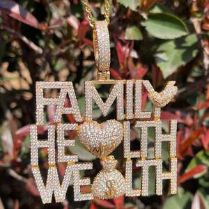 Solid Gold Plated Iced Out Hip Hop Bling Pendant Family Health Wealth <b>Necklace</b> for Men & Rappers <b>Moissanite</b> Pendants & Charms - Product Image 1