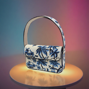 Sac à main de soirée à bandoulière brodé de perles bleu sac à bandoulière botanique sac à main de qualité supérieure style Bhiomina - Product Image 5