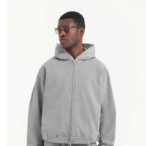 Ropa de calle de alta calidad 360gsm 100% algodón Casual en blanco personalizado de gran tamaño recortada cremallera Zip up Hoodie hombres sudaderas con capucha - Product Image 1