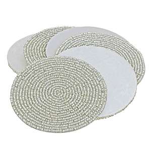 Purest Cream Colored Beaded <b>Coaster</b> <b>Set</b> <b>of</b> <b>6</b> Classy Cream Beaded <b>Coaster</b> Kitchen Accessories <b>Table</b> Top Decor <b>Coasters</b> Available - Product Image 1