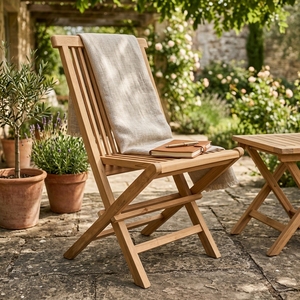 Chaise pliante d'extérieur en teck massif à lattes pour jardin, terrasse, salle à manger – Design compact et portable, décoration artistique - Product Image 2