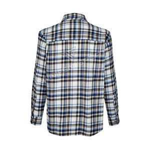 Camisa informal de tela de franela de lana 100% con mangas largas Cuello redondo Bolsillos en el pecho Botones Cierre Etiqueta tejida y lazo colgante - Product Image 2