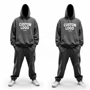 Pantalon de survêtement évasé personnalisé de haute qualité 450gsm en polaire baggy 100% coton et ensemble de survêtement à capuche zippé pour hommes - Product Image 2