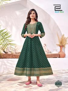 Designer Feuille D'impression Anarkali Style 14KG Rayon Kurtis Indien Ethnique Casual Daily Wear pour les Femmes Plus Tailles Disponibles - Product Image 3