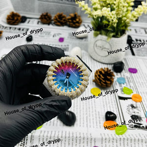 Reloj con diamantes de moissanita, bisel redondo, correa de caucho negro, reloj plateado unisex. - Product Image 4