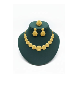 Ensemble collier et boucles d'oreilles en or plaqué or à motif floral, 3 pièces, pour femmes, classique, pour fiançailles, anniversaire et mariage, bijoux de mode - Product Image 1